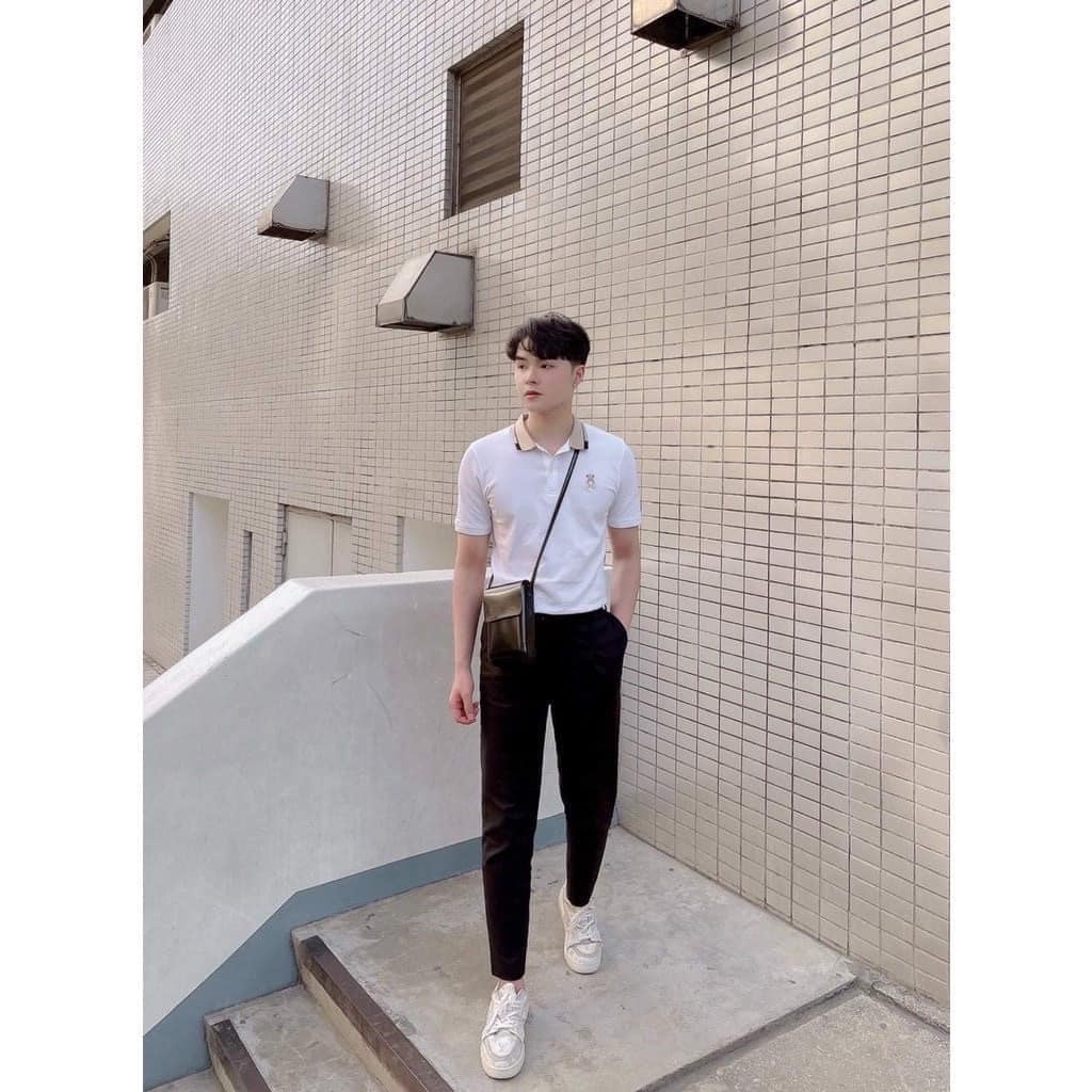 Áo thun nam có cổ áo polo nam cổ bẻ vải poly cá sấu cao cấp tay ngắn thêu gấu trẻ trung năng động - just men shop