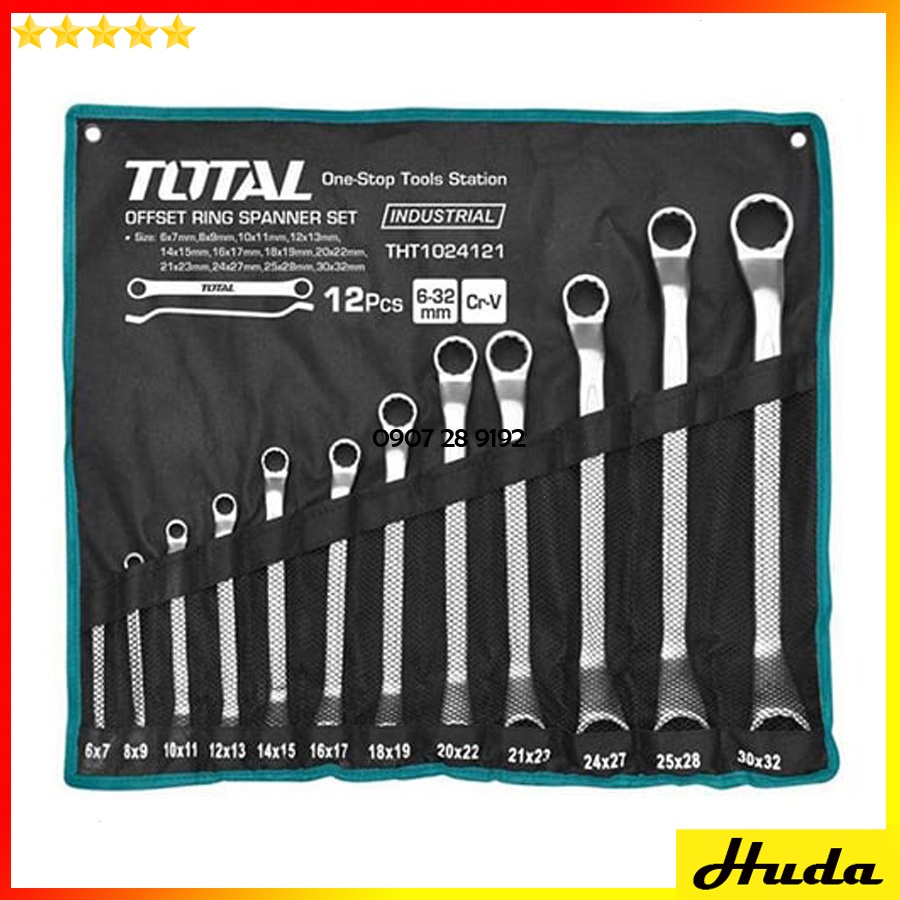 Bộ 12 cờ lê vòng miệng 2 miệng 2 vòng 6-32mm Total Ingco sơn bóng chất liệu Cr-V bền bỉ chắc chắn