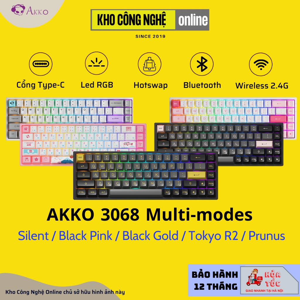 Bàn phím AKKO 3068B Multi-modes (Bluetooth 5.0 / Wireless 2.4Ghz / Hotswap / Foam tiêu âm / AKKO CS Jelly sw)