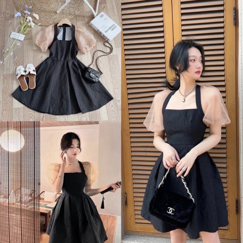 Váy thiết kế phối tơ cắt lưng đep thanh lịch big size xl 70kg