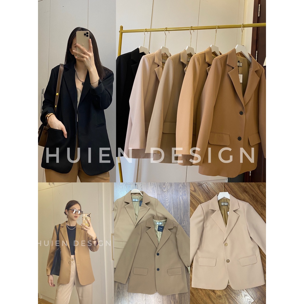 Áo blazer nữ 2 lớp dáng dài tay dài Huien Design thời trang công sở trẻ trung, áo vest nữ form Hàn Quốc màu sắc