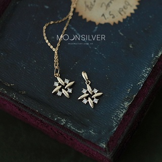 Dây chuyền bạc Moonsliver, vòng cổ nữ lá nguyệt quế đính đá s925