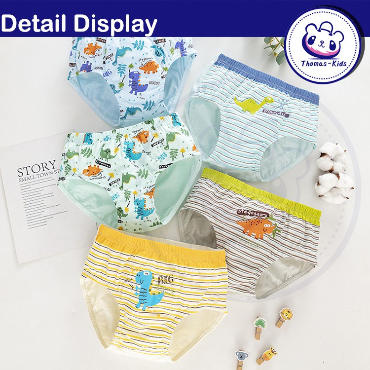 Set 5 Quần Lót Tam Giác In Hình Khủng Long Hoạt Hình Thời Trang Cho Bé Trai