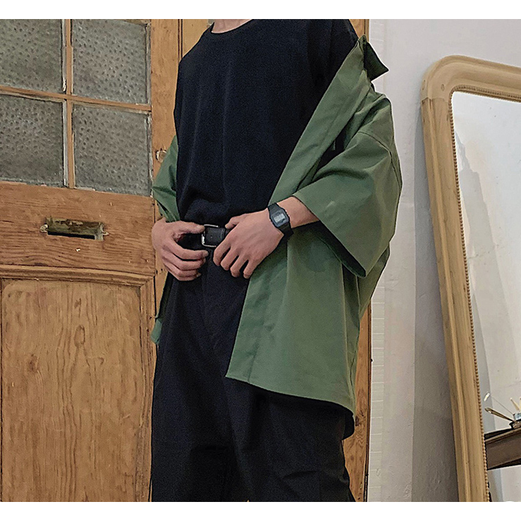 Áo sơ mi tay ngắn dáng rộng thiết kế nhiều túi phong cách thời trang dành cho nam