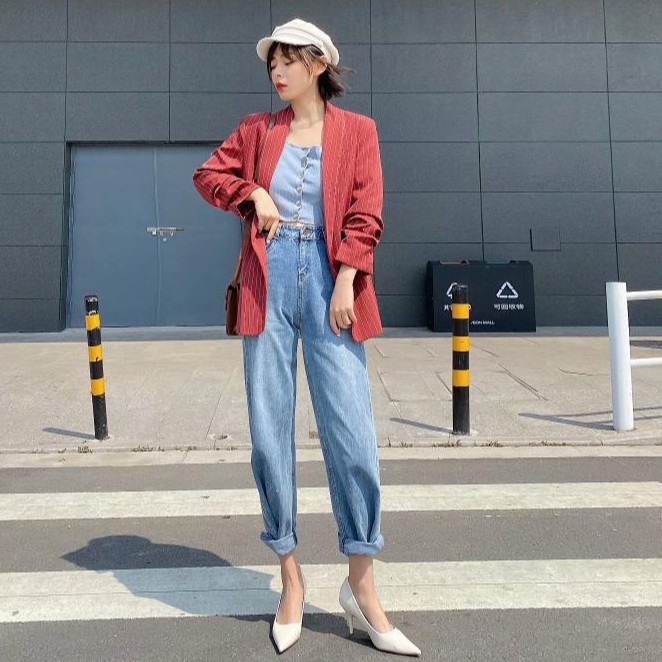 (Hàng Đẹp)Ảnh thật 2 hình cuối-HC285.Áo blazer kẻ sọc phong cách Âu Mỹ cá tính