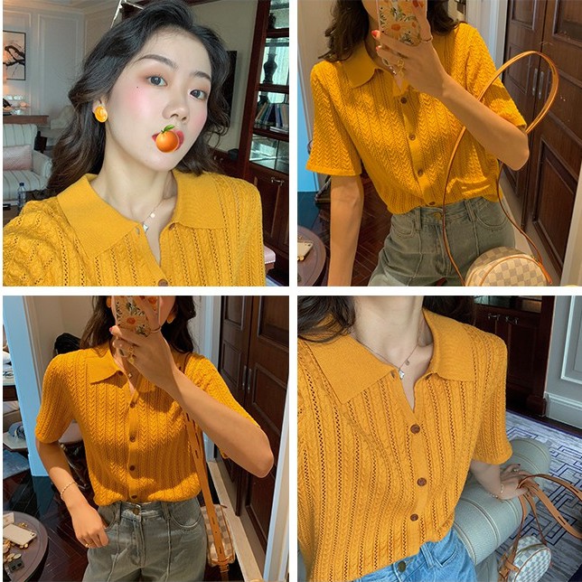 Áo thun cổ polo Xiaozhainv tay ngắn dáng rộng thời trang phong cách vintage