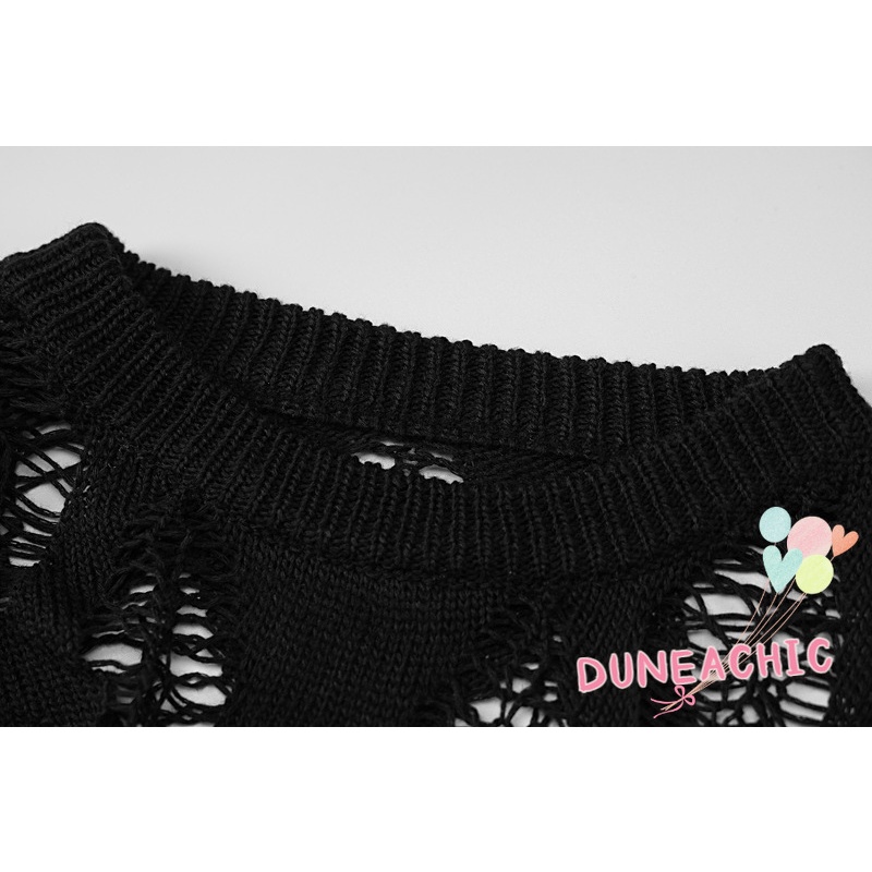 Áo Croptop Dệt Kim Tay Dài Thiết Kế Rách Cá Tính Hợp Thời Trang