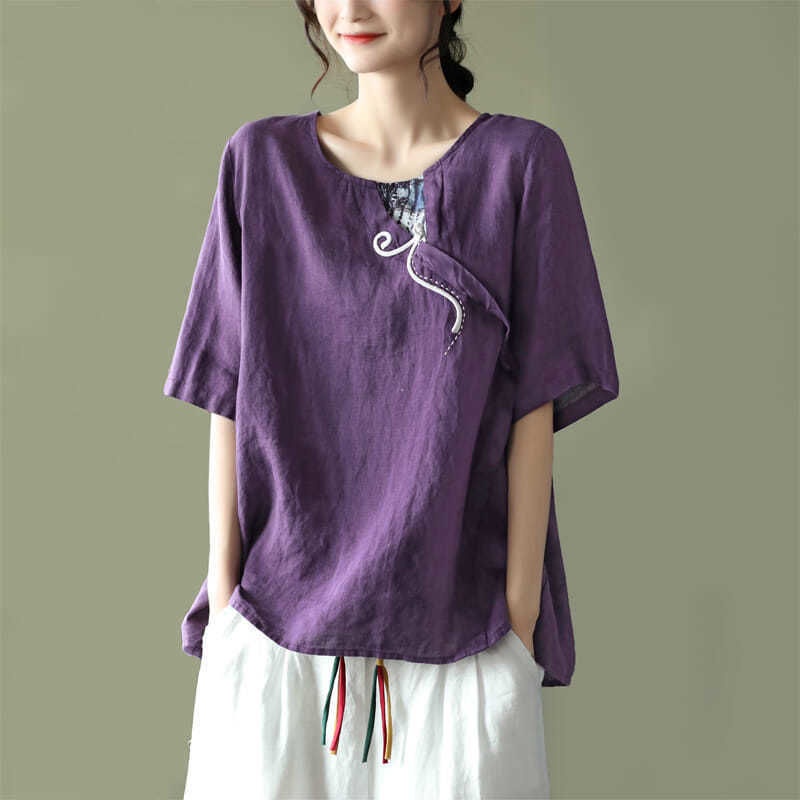 Áo Sơ Mi Vải Lanh Cotton Ngắn Tay Phong Cách Retro 165058 Áo Sơ Mi Dáng Rộng Phong Cách Phương Tây Thời Trang Dễ Phối Đồ