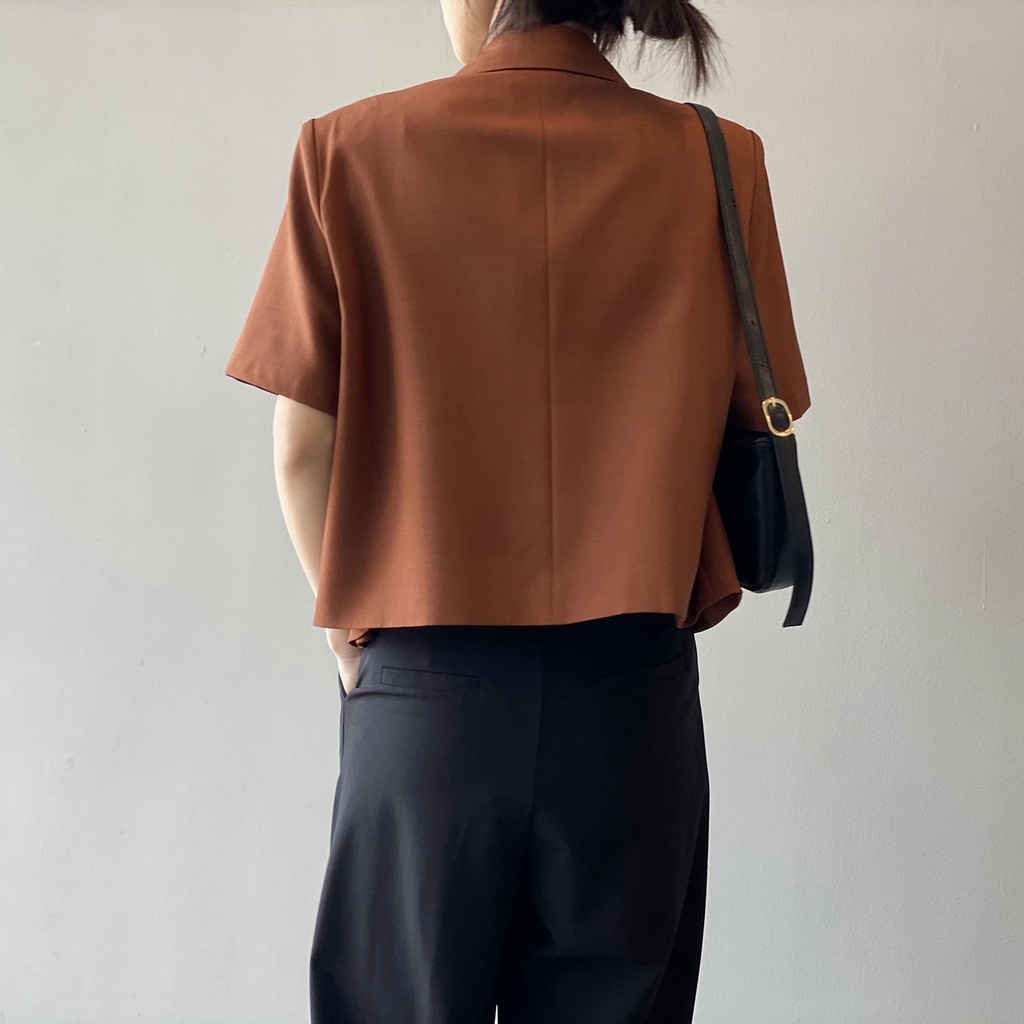 Áo khoác blazer croptop ngắn tay cổ chữ V dáng rộng phong cách Hàn Quốc thời trang mùa hè 2021 có size S~4XL cho nữ