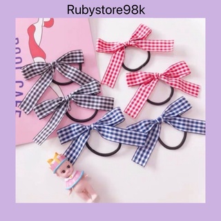 Dây cột tóc nơ caro xinh