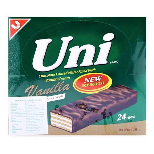 Bánh Xốp Sôcôla Uni Kem Vanilla - Chocolate Coated Wafer Filled With Vanilla Cream (Hộp 24 thanh)