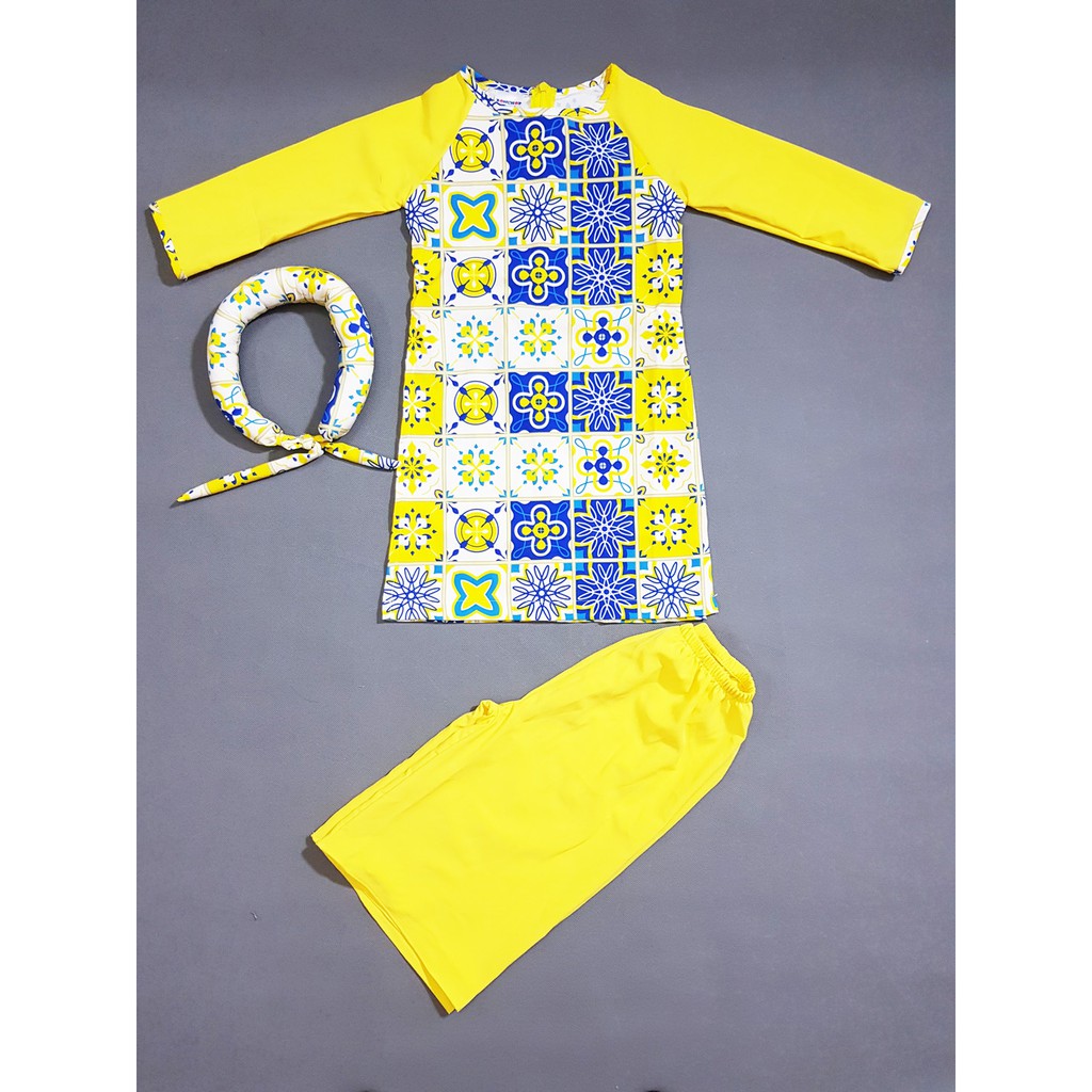 Bộ áo dài cô ba Sài Gòn họa tiết gạch bông vintage dễ