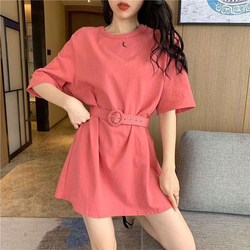 Đầm Thun Ngắn Tay Dáng Rộng Màu Sắc Đơn Giản Dễ Phối Đồ Cho Nữ