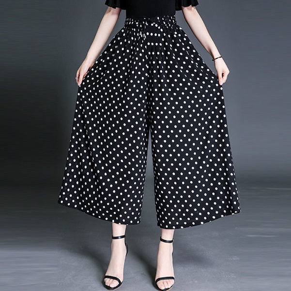 Quần Culottes Chiffon Ống Rộng Lưng Thun Rút Dây Plus Size Cho Nữ