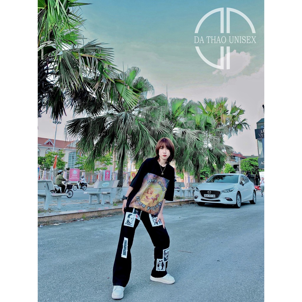 Quần Jeans ống rộng vá phong cách retro, quần dành cho nam nữ | BigBuy360 - bigbuy360.vn