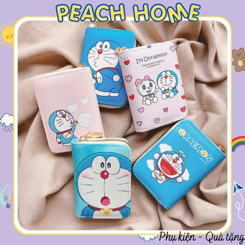 Ví Da Mini Cầm Tay Khóa Kéo 10 Ngăn Doraemon Ngộ Nghĩnh .Bóp Nữ Da PU Cute Nhiều Ngăn Họa Tiết Đô Rê Mon