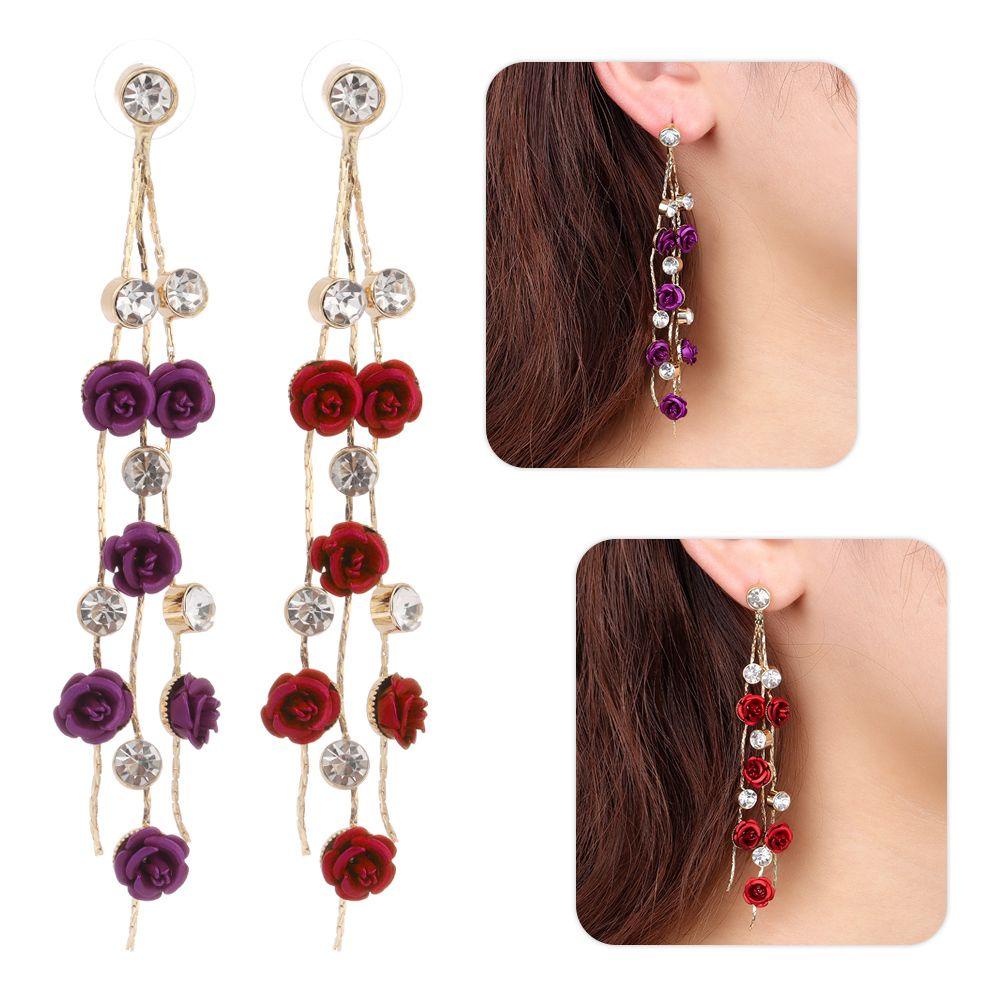 Hoa Tai Dáng Dài Mặt Hình Giọt Nước Đính Đá Lấp Lánh Cho Nữ