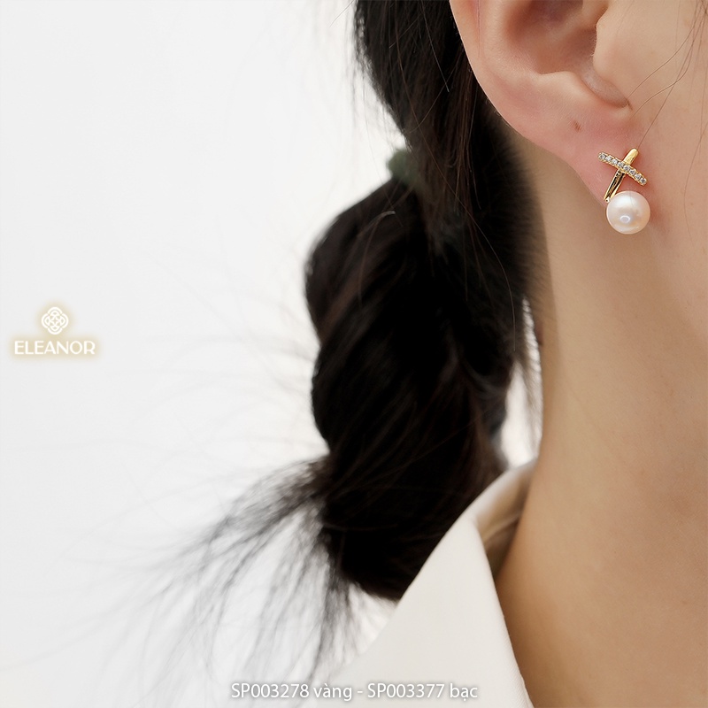 Bông tai nữ chuôi bạc 925 Eleanor Accessories hình chữ X đính ngọc trai nhân tạo phụ kiện trang sức 3278