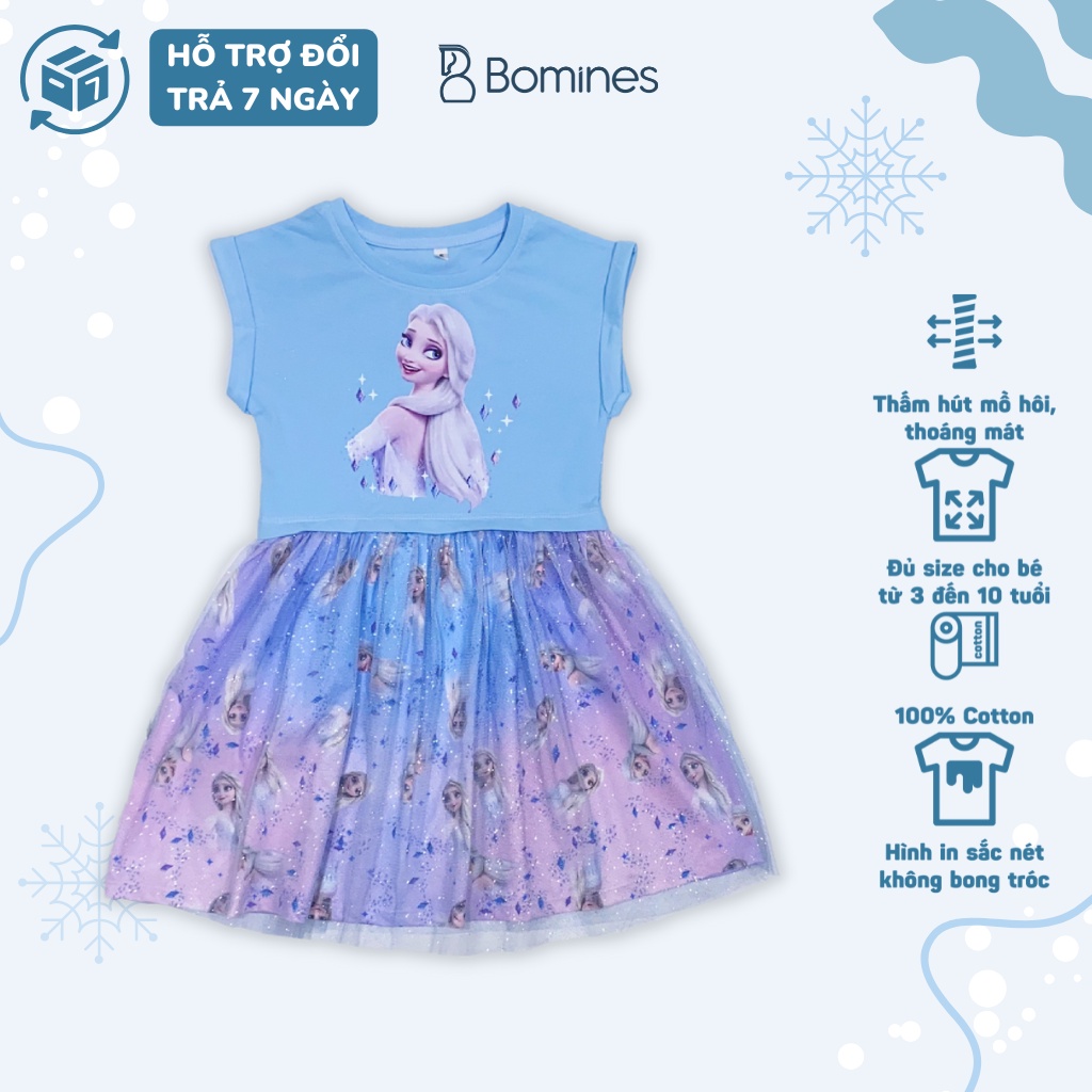 Đầm công chúa, Đầm tay ngắn công chúa Elsa cho bé gái 12-30kg - Hãng Bomines