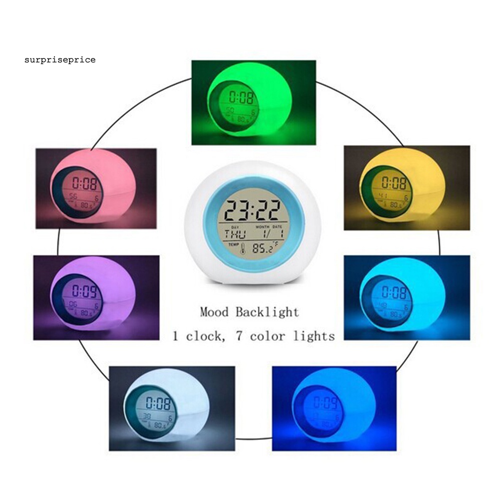 Đồng Hồ Báo Thức Có Đèn LED Hình Tròn Hiển Thị Nhiệt Độ