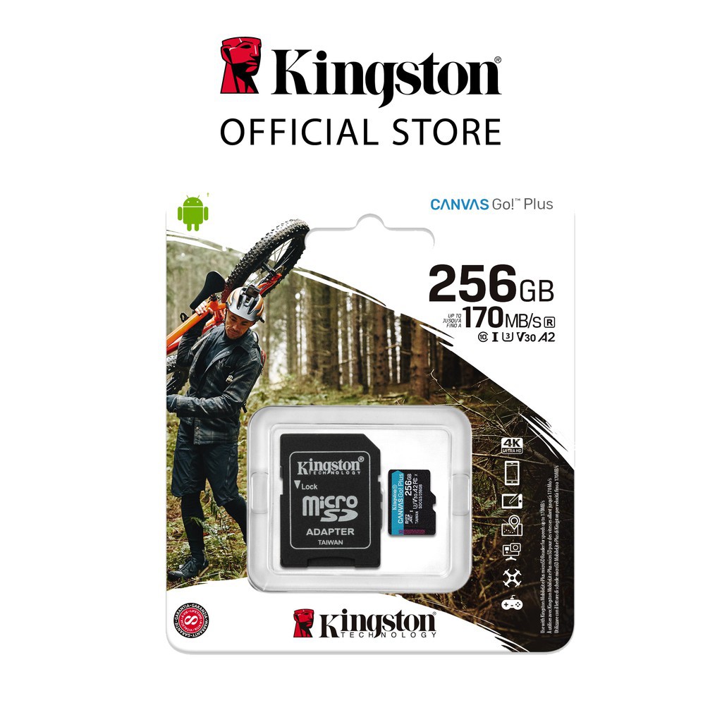 Thẻ nhớ Kingston Canvas Go Plus V30 MicroSD 256GB cho di động Android, camera, flycam và sản xuất video 4K SDCG3/256G