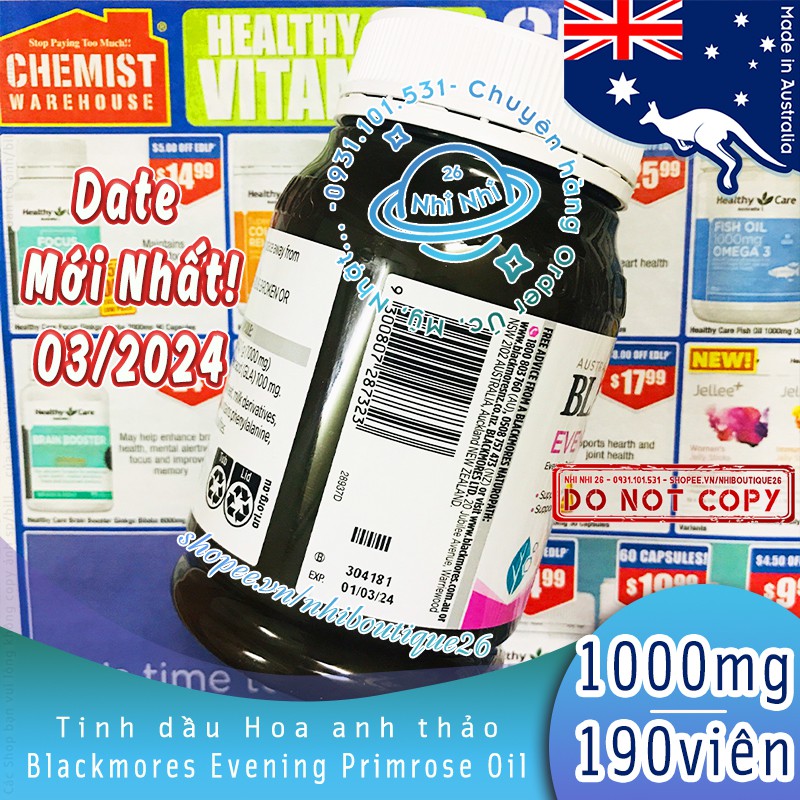 🌼DATE 04/2024🌼 Tinh dầu Hoa Anh Thảo Evening Primrose Oil 1000mg Blackmores 🎯 Chuẩn Chemist - Úc 🌼 | Thế Giới Skin Care