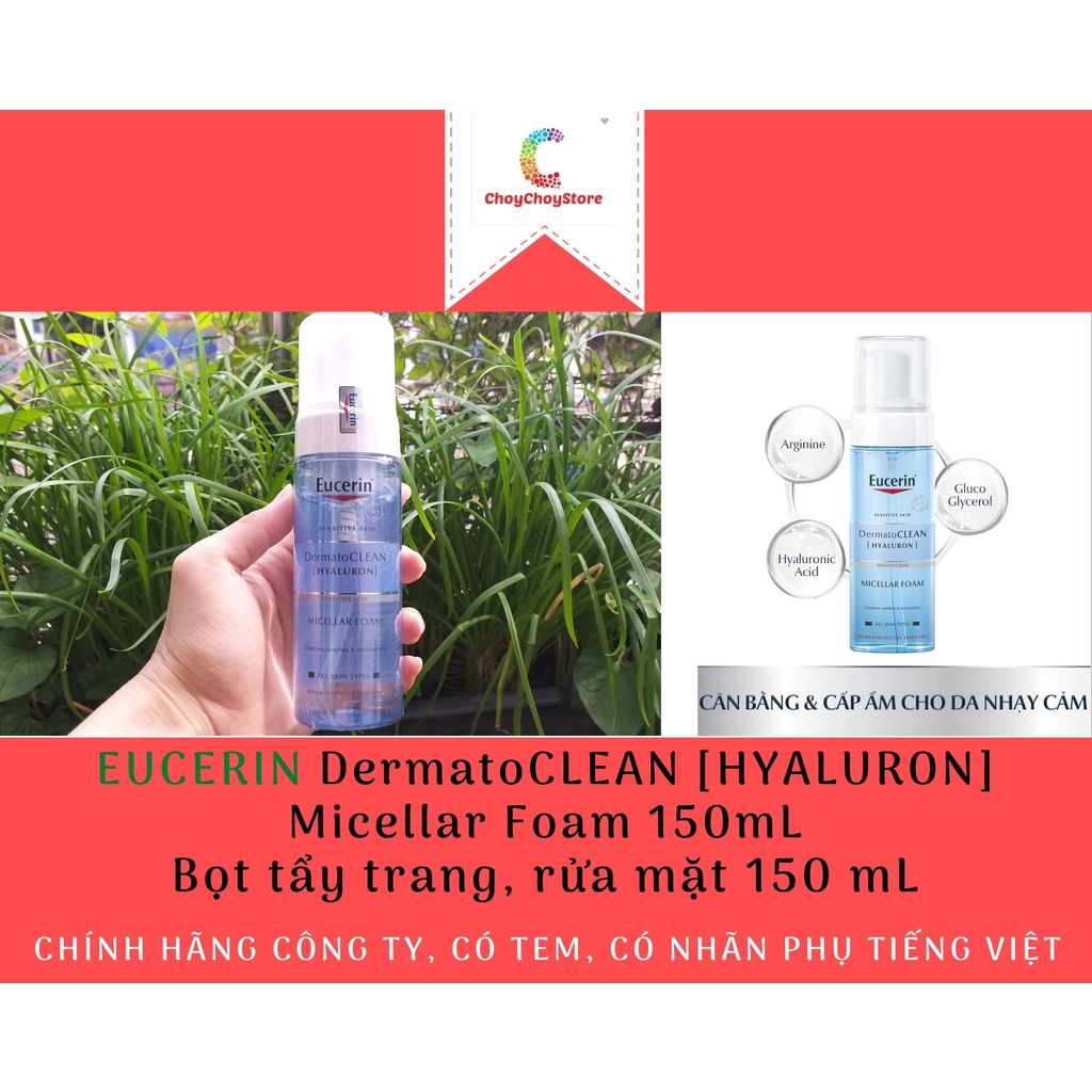 [TEM CTY] Tẩy trang EUCERIN DermatoCLEAN HYALURON Micellar Foam 150mL - Bọt tẩy trang, rửa mặt 150 mL