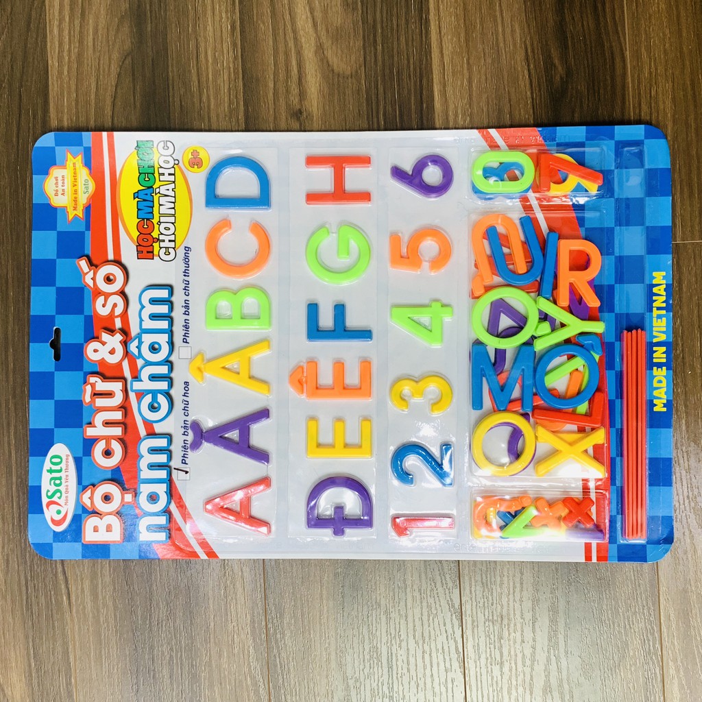 Đồ Chơi Giáo Dục,Vỉ Chữ Cái Nam Châm In Hoa Kèm Số Và Que Tính Sato Hàng Việt Nam An Toàn