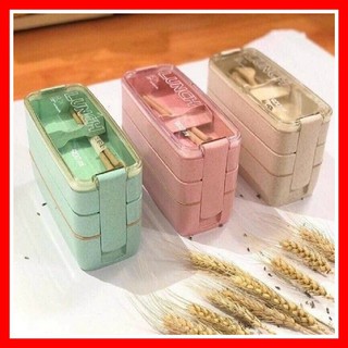 HỘP ĐỰNG CƠM LÚA MẠCH 3 TẦNG LUNCH BOX KÈM MUỖNG ĐŨA