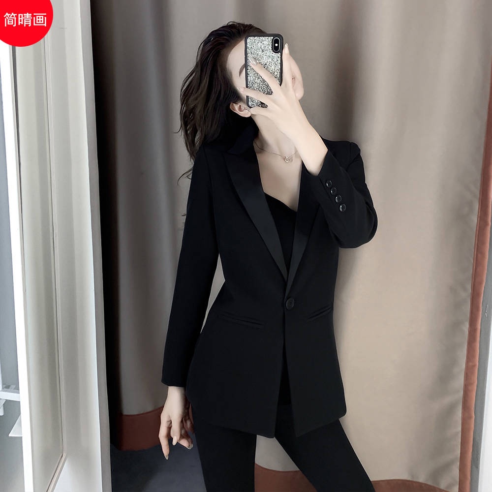 Áo Khoác Vest Màu Đen Dáng Ôm Thời Trang Xuân Thu 2020 Phong Cách Hàn Quốc Cho Nữ
