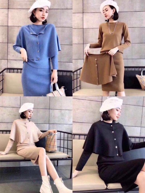 SET VÁY KÈM ÁO LEN CAPE HÀNG QUẢNG CHÂU CAO CẤP | BigBuy360 - bigbuy360.vn