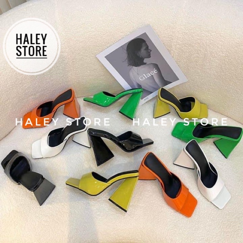 Giày guốc cao gót tam giác HALEY STORE quai ngang khuyết mũi vuông thời trang mới nhiều màu rẻ bền đẹp đi chơi du lịch