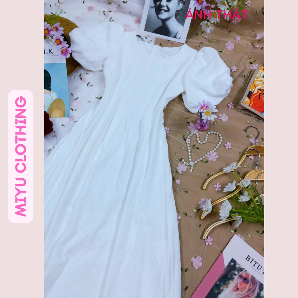 Váy đi đám cưới đầm đẹp dáng dài váy nữ xòe tay ngắn đi tiệc chất liệu linen cao cấp sang trọng Miyu Clothing