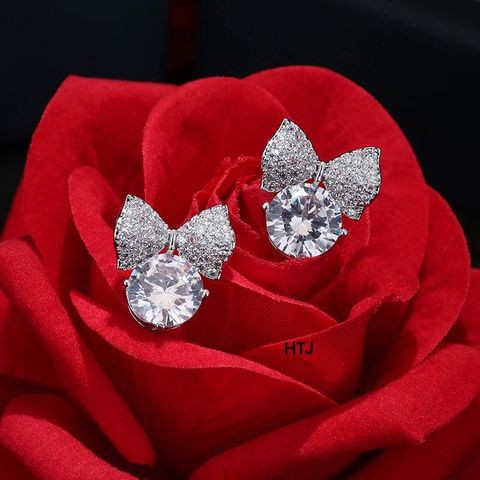 Bông tai nữ bạc ta - Khuyên tai nơ gắn đá cao câp Bibi silver