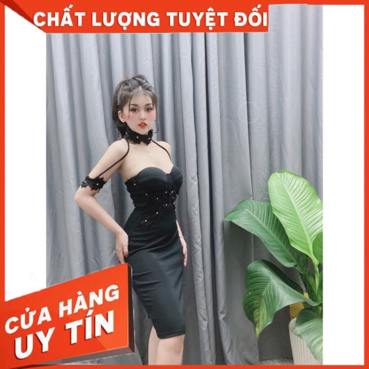 🎁 FREE SHIP 🎁 Đầm cúp ngực ren hoa đính cườm, đầm bẹt vai, tay lỡ,cúp ngực - DN7181 ✔️hienphamstore✔️