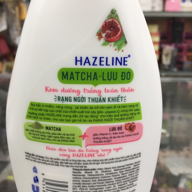 Sữa Dưỡng Thể Hazeline dưỡng trắng da Matcha Lựu Đỏ 370ml