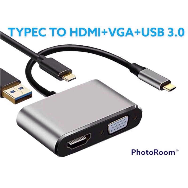 Cáp chuyển đổi USB Type C to HDMI + VGA + USB 3.0 + USB C 4in1 dùng cho Samsung DEX, Huawei Emui, laptop, ipad, táo...