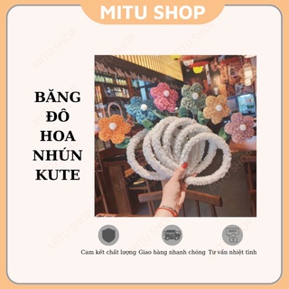 Băng đô cài tóc hình bông hoa nhún phối lông cừu cực xinh