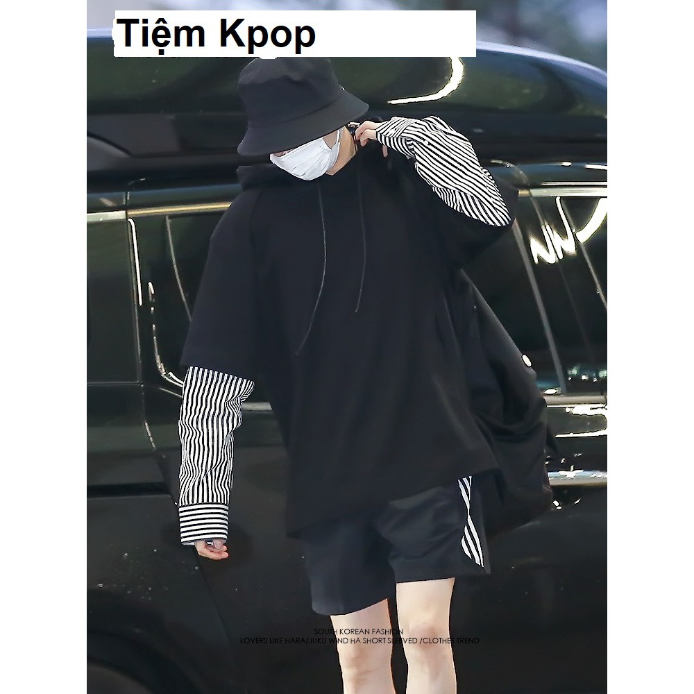 Áo hoodie phối tay sơ mi giống BTS Suga có sẵn