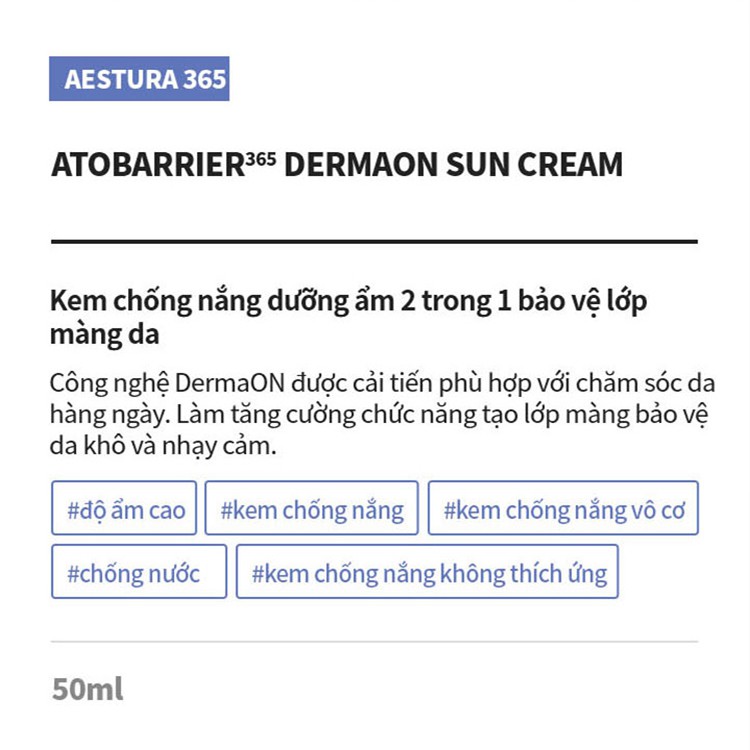 Kem Chống Nắng Bảo Vệ Da Aestura Atobarrier365 Dermaon Sun Cream 50ml (Date 06.2024) Daily Beauty Official