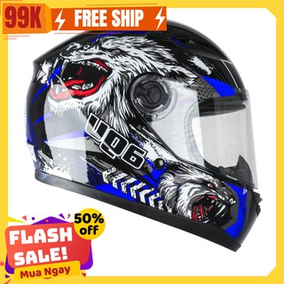 Mũ phượt Fullface AGU Tem Sói các màu, hoặc AGU đen Trơn