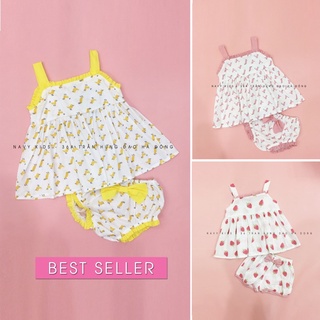 Bộ hai dây cotton thô xinh cho bé gái - bộ quần áo xinh cho bé gái.