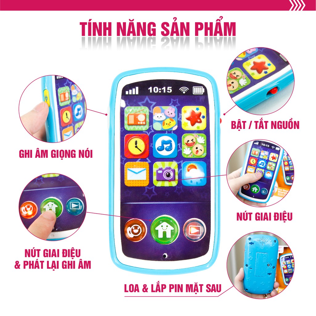 Điện thoại đồ chơi cho bé , âm thanh vui nhộn, có thể ghi âm Winfun 0740 - Hàng chính hãng