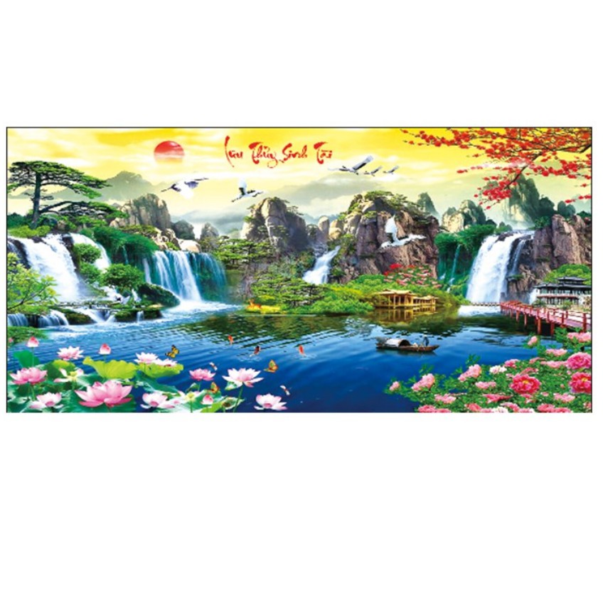 Tranh Đính Đá PHONG CẢNH LƯU THỦY SINH TÀI. Kích Thước: 1m2 x 65cm - 1m6 x 85cm - 2m x 90cm | BigBuy360 - bigbuy360.vn