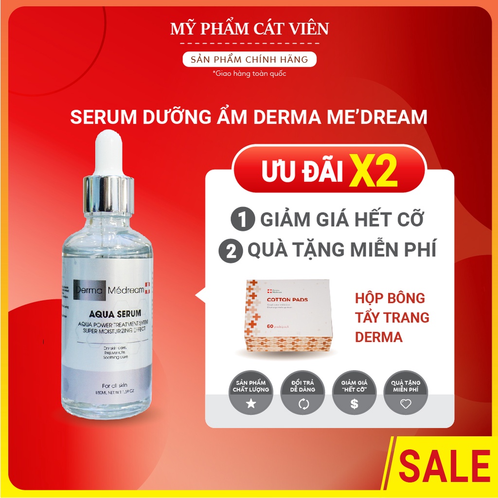 Serum dưỡng ẩm Derma cấp nước, phục hồi da, căng bóng da trẻ hóa, dưỡng trắng Me'dream AQUA SERUM 50ml