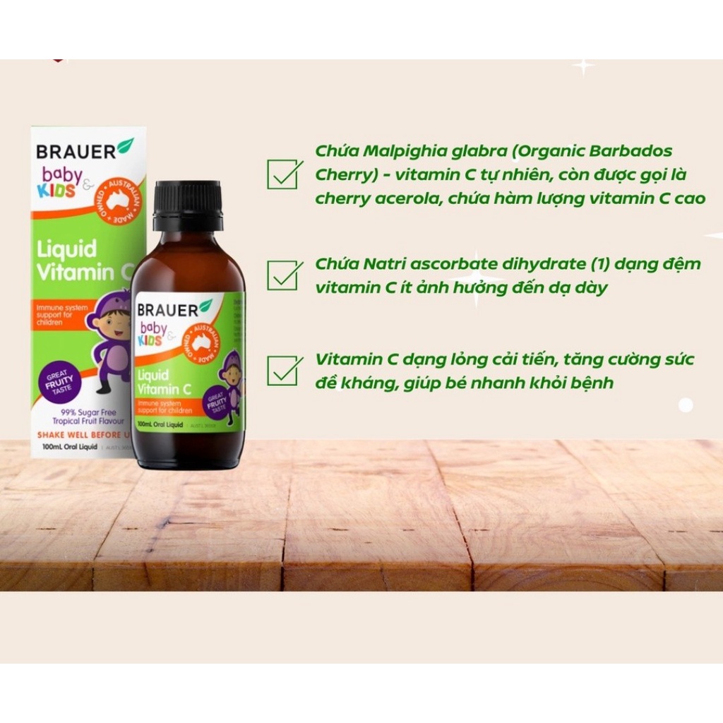 Thực phẩm bổ sung Vitamin C Brauer Baby Kids Liquid 100mL dành cho trẻ trên 1 tuổi - QT258