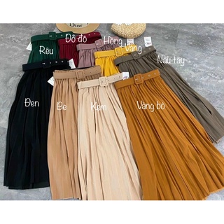 Chân Váy dập ly dáng dài kèm đai lưng