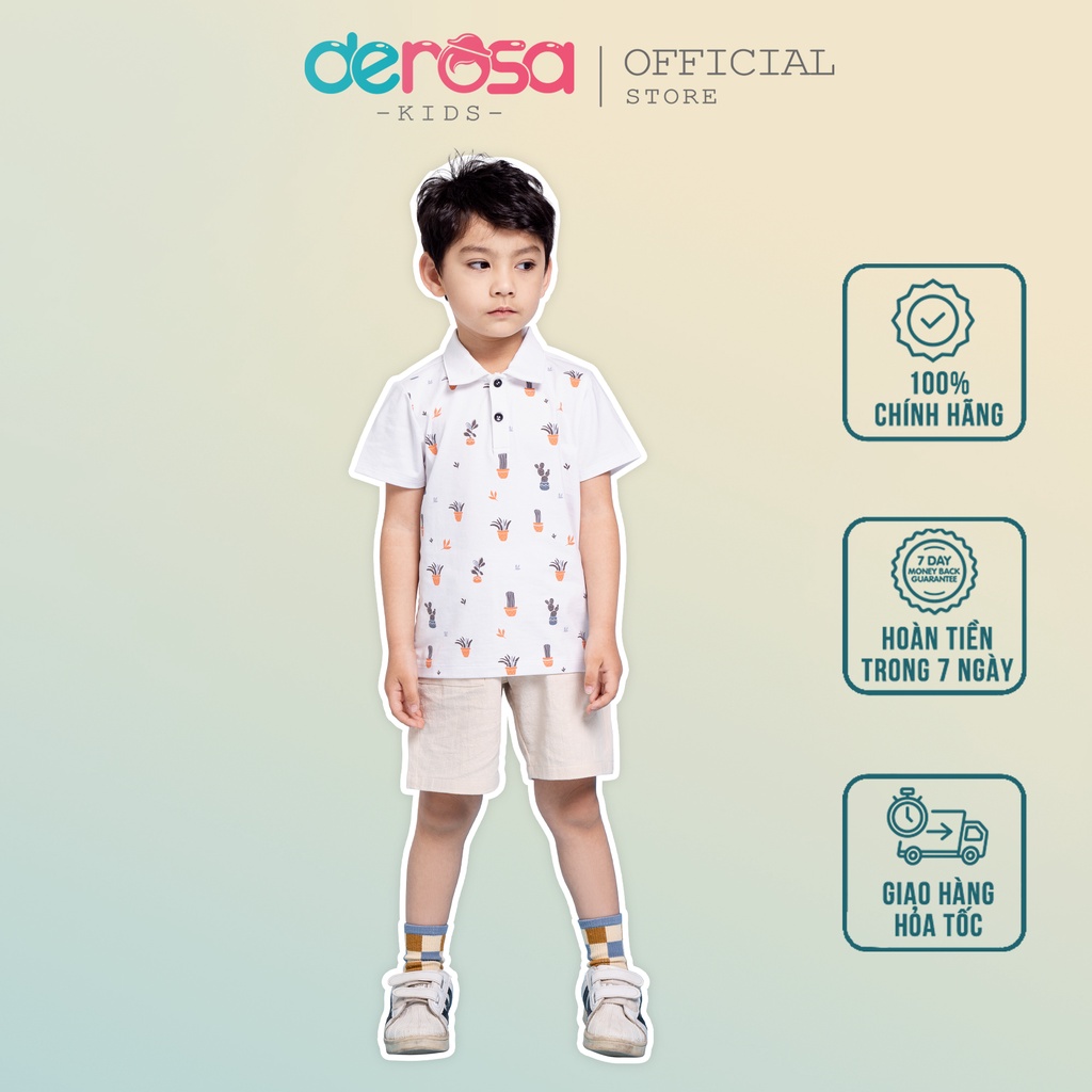 Áo thun polo cotton cổ trụ bé trai derosa kids 3 - 8 tuổi askd011a - ảnh sản phẩm 1