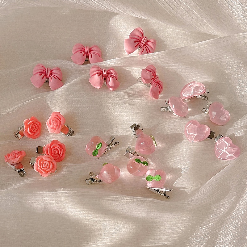 Kẹp Tóc Đính Nơ Và Quả Đào Tinh Tế Màu Hồng Dành Cho Bé Gái