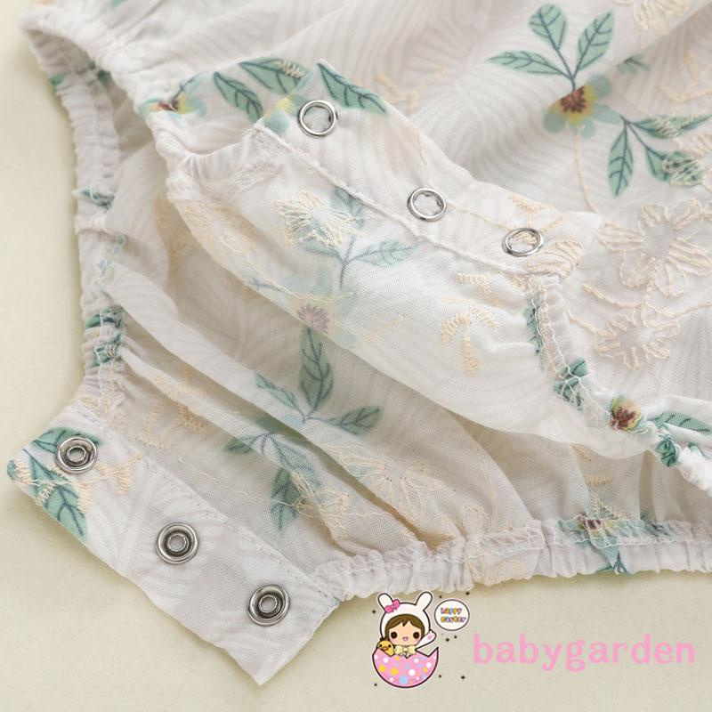 Bộ áo liền quần cổ vuông tay ngắn thêu hoa thời trang mùa hè cho bé gái từ 0-24 tháng tuổi